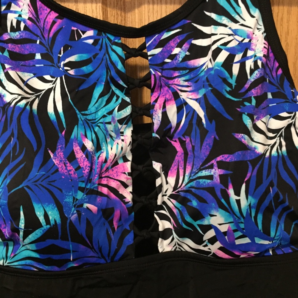 Swimsuits For All Black and Blue Tropical Swim Dress NWT - Picture 6 of 7